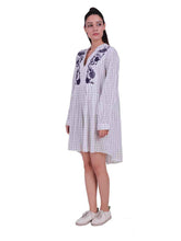 Load image into Gallery viewer, Rena Love All over Checks Embroidered White Dress