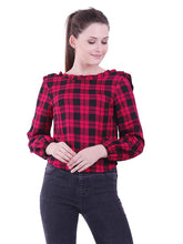 Load image into Gallery viewer, Rena Love All over Checks Ruffled Back Top