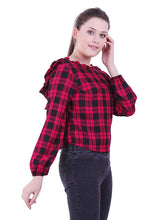 Load image into Gallery viewer, Rena Love All over Checks Ruffled Back Top