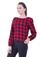 Load image into Gallery viewer, Rena Love All over Checks Ruffled Back Top