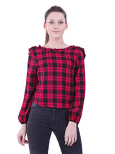 Load image into Gallery viewer, Rena Love All over Checks Ruffled Back Top