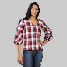 Load image into Gallery viewer, Rena Love All over Check Twisted Sleeve Top