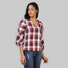 Load image into Gallery viewer, Rena Love All over Check Twisted Sleeve Top
