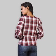 Load image into Gallery viewer, Rena Love All over Check Twisted Sleeve Top